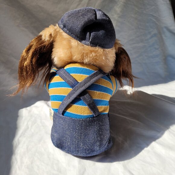 Knee Hugger Shaggy Dog Stuffed Toy Blue Overalls Cap Stripe Shirt Vintage 1981 - Picture 5 of 15